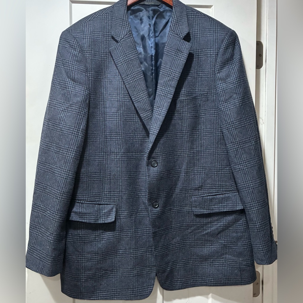 John W. Nordstrom 100% Cashmere Blazer Lanificio Di Pray Italy Navy Plaid 46l